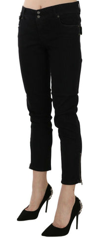 Thumbnail for Chic Black Mid Waist Slim Cropped Jeans