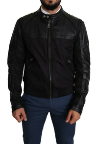 Thumbnail for Elegant Black Bomber with Leather Accents