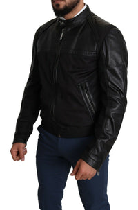Thumbnail for Elegant Black Bomber with Leather Accents