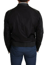 Thumbnail for Elegant Black Bomber with Leather Accents