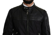 Thumbnail for Elegant Black Bomber with Leather Accents