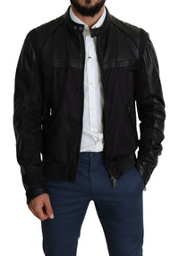 Thumbnail for Elegant Black Bomber with Leather Accents