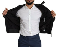 Thumbnail for Elegant Black Bomber with Leather Accents