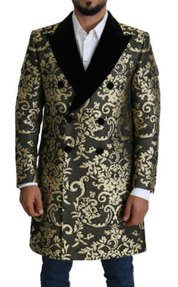 Thumbnail for Black Gold Jacquard Long Coat SICILIA Jacket