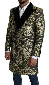 Thumbnail for Black Gold Jacquard Long Coat SICILIA Jacket