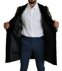 Thumbnail for Black Gold Jacquard Long Coat SICILIA Jacket