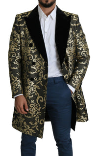 Thumbnail for Black Gold Jacquard Long Coat SICILIA Jacket