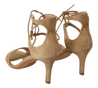 Thumbnail for Elegant Beige Suede Ankle Strap Heels