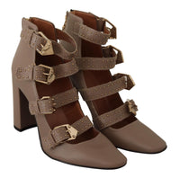 Thumbnail for Elegant Leather Multi-Buckle Heels in Brown