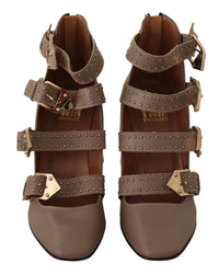 Thumbnail for Elegant Leather Multi-Buckle Heels in Brown