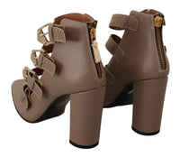 Thumbnail for Elegant Leather Multi-Buckle Heels in Brown