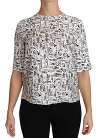 Thumbnail for Elegant Trumpet Print Silk Blouse Top