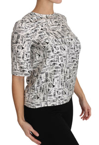 Thumbnail for Elegant Trumpet Print Silk Blouse Top