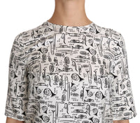 Thumbnail for Elegant Trumpet Print Silk Blouse Top