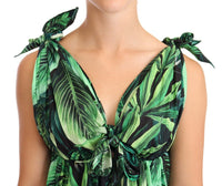 Thumbnail for Green Leaves Print Cotton Flared Mini Dress