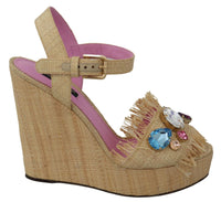 Thumbnail for Beige Silk Strap Wedge Sandals
