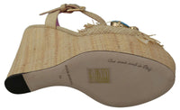 Thumbnail for Beige Silk Strap Wedge Sandals