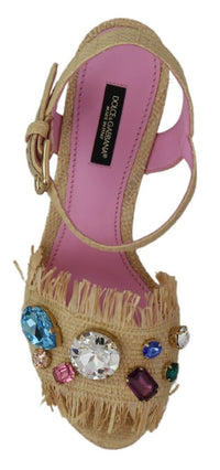 Thumbnail for Beige Silk Strap Wedge Sandals