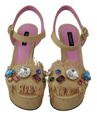 Thumbnail for Beige Silk Strap Wedge Sandals