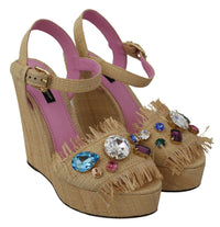 Thumbnail for Beige Silk Strap Wedge Sandals