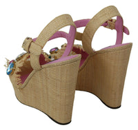 Thumbnail for Beige Silk Strap Wedge Sandals