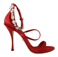 Thumbnail for Red Crystal-Embellished Heel Sandals