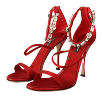 Thumbnail for Red Crystal-Embellished Heel Sandals