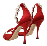 Thumbnail for Red Crystal-Embellished Heel Sandals