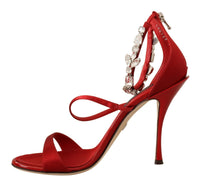 Thumbnail for Red Crystal-Embellished Heel Sandals
