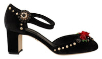 Thumbnail for Elegant Velvet Studded Heels with Floral Accent