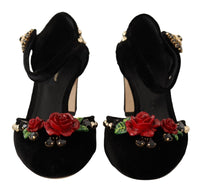 Thumbnail for Elegant Velvet Studded Heels with Floral Accent