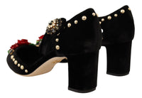 Thumbnail for Elegant Velvet Studded Heels with Floral Accent