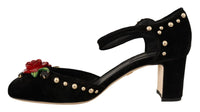 Thumbnail for Elegant Velvet Studded Heels with Floral Accent