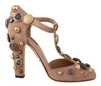 Thumbnail for Glamorous Suede T-Strap Pumps with Embellishment