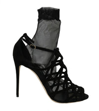 Thumbnail for Black Suede Tulle Ankle Boot Sandals