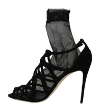 Thumbnail for Black Suede Tulle Ankle Boot Sandals