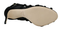 Thumbnail for Black Suede Tulle Ankle Boot Sandals