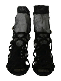 Thumbnail for Black Suede Tulle Ankle Boot Sandals