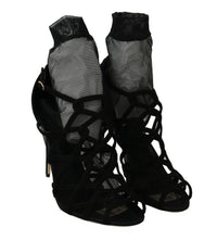 Thumbnail for Black Suede Tulle Ankle Boot Sandals