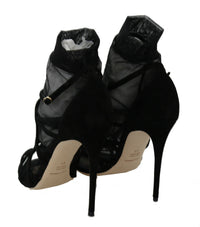 Thumbnail for Black Suede Tulle Ankle Boot Sandals