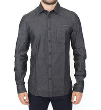 Thumbnail for Elegant Gray Stretch Denim Casual Shirt