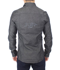 Thumbnail for Elegant Gray Stretch Denim Casual Shirt