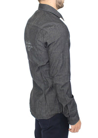 Thumbnail for Elegant Gray Stretch Denim Casual Shirt