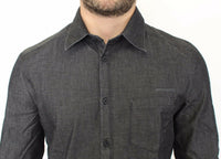 Thumbnail for Elegant Gray Stretch Denim Casual Shirt