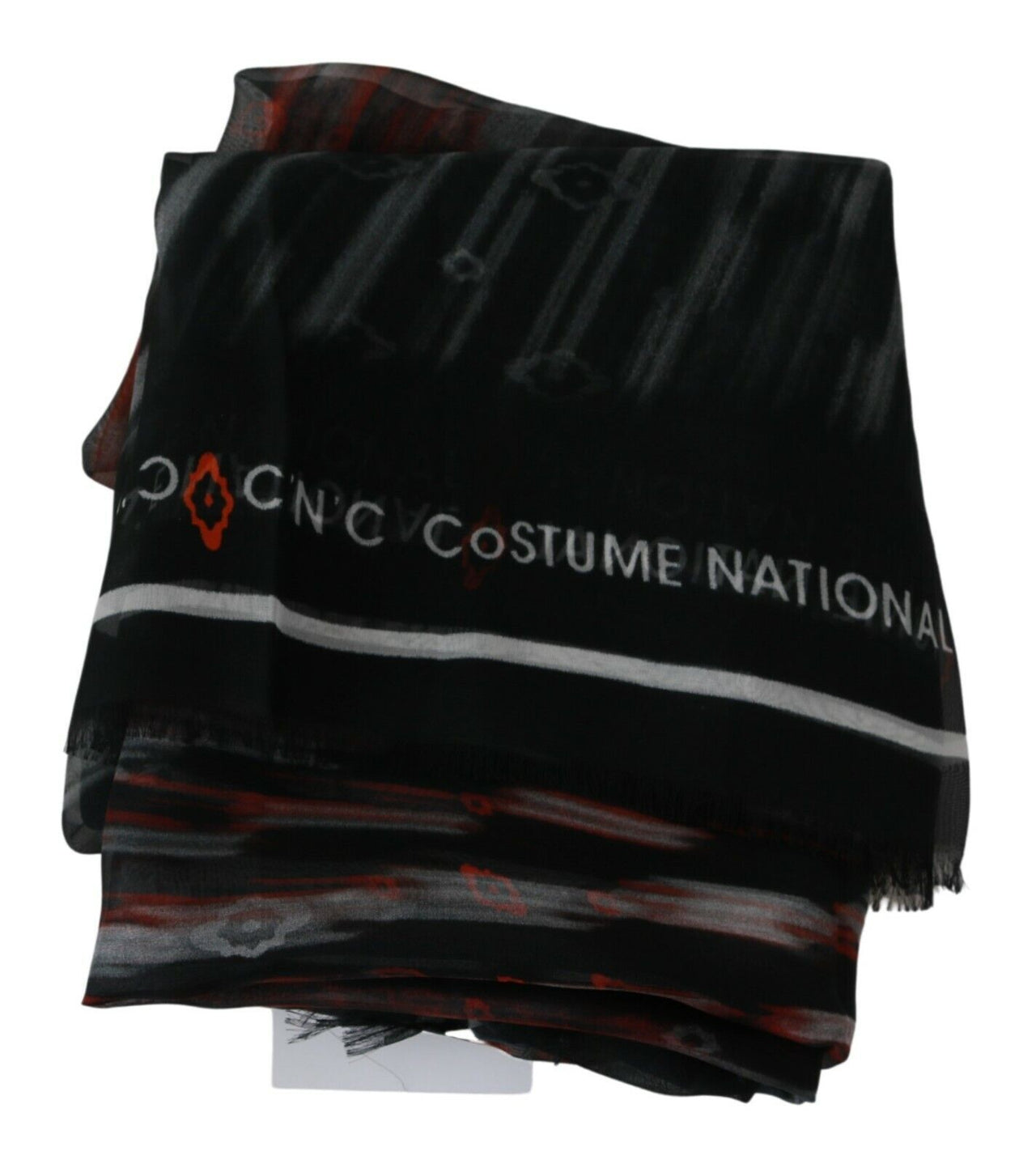 Black Gray Silk Foulard Branded C'N'C Scarf