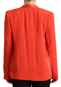 Thumbnail for Orange Long Sleeves Acetate Blazer Pocket Overcoat Jacket