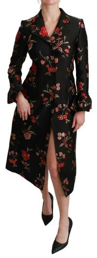 Thumbnail for Black Floral Embroidered Jacket Coat