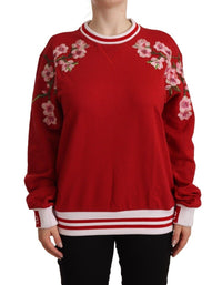 Thumbnail for Elegant Red Crewneck Pullover with Floral Motif