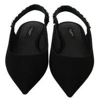 Thumbnail for Black Flats Slingback Charmeuse Shoes