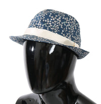 Thumbnail for Elegant Bow Print Fedora Hat in Blue & White